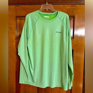 Columbia PFG Omni Shade 100% Polyester Long Sleeve Fluorescent Green Shirt Sz M